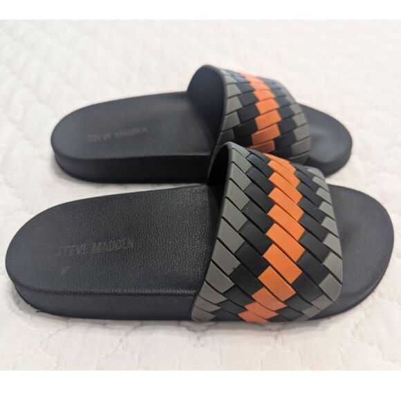 🩴 Steve Madden Bizz Double Strap Sandals – Size 3 Youth – Orange/Black - Picture 2 of 6